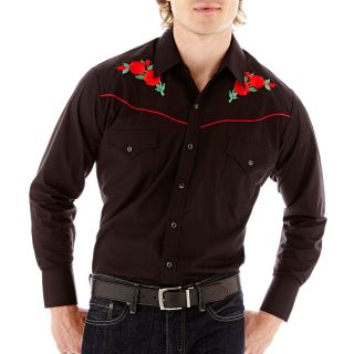 Ely Cattleman Long Sleeve Western Rose Shirt, Black, Mens