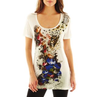 I Jeans By Buffalo Embellished Shoulder Graphic Tee, Ivory, Womens