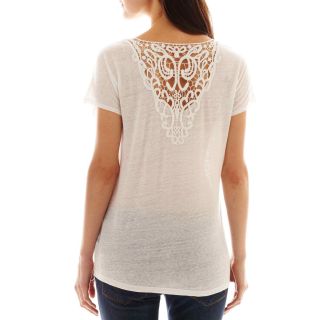 I Jeans By Buffalo Short Sleeve Lace Inset Tee, White, Womens