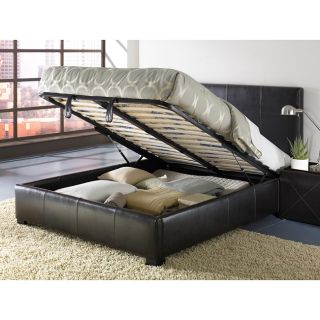 Domusindo Leather King size Lift Storage Bed Brown Size King