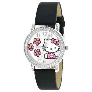 Hello Kitty Flower Dial Strap Watch, Black, Womens