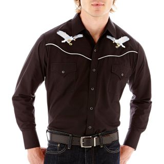 Ely Cattleman Long Sleeve Western Eagle Shirt Big and Tall, Black, Mens
