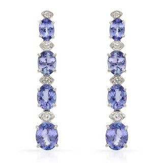 14K White Gold 0.45 CTW Color G H SI2 SI3 Diamond and 9.97 CTW Tanzanite Ladies Earrings. Length 43 mm. Total Item weight 7.6 g. Dangle Earrings Jewelry