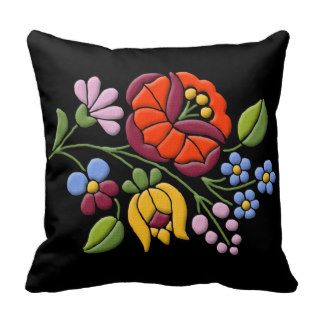 Kalocsa Embroidery   Hungarian Folk Art Throw Pillows