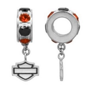 Harley Davidson Black & Orange Crystal Bar & Shield Spacer Ride Bead HDD0021 Bead Charms Jewelry