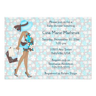 Blue Retro Flowers Baby Shower Invitation (AA)