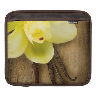 Vanilla Pods and Flower over Wooden Background iPad Sleeve