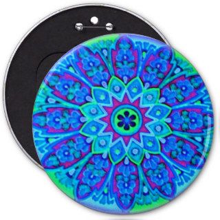 Blue Mandala Fashion Button Pin lrge