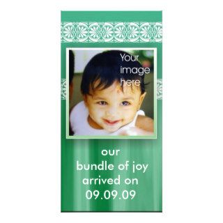 Green New Baby Joy Announcement Personalized Photo Card