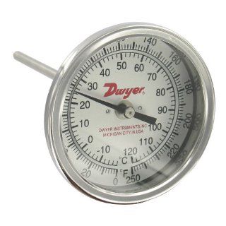 Dwyer Bimetal Thermometer, BTB3257D, 50 550F (10 290C), 3" Dial, 2 1/2" Stem, Back Connection Science Lab Bi Metal Thermometers