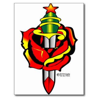 Dagger & Rose Old Skool Tattoo) Post Card