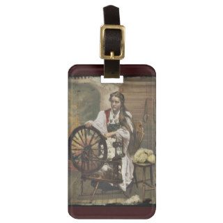 Norwegian Girl at a Spinning Wheel Travel Bag Tag