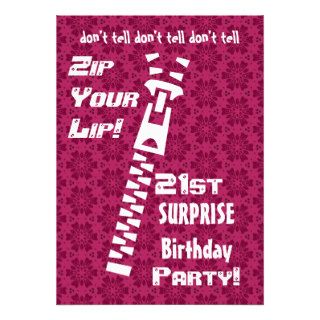 21st SURPRISE Birthday Party Zip Your Lip Stars Invites