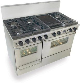 Five Star Range TTN537 7BW 48"   6 Sealed Burner, Reversible 12" Griddle/Grill Dual Fuel Range With 1 Large Electric Self Clean Convection Oven, 1 Small Gas Oven And Continuous Top Grates   Stainless Steel Finish Appliances