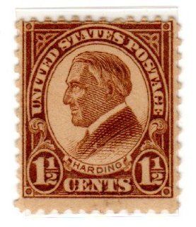 Postage Stamps United States. One Single 1 1/2 Cent Yellow Brown Harding Stamp Dated 1925, Scott #553. 