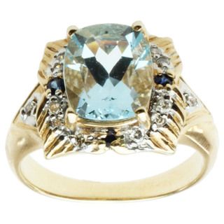 Michael Valitutti 14k Yellow Gold Aquamarine, Blue Sapphire and Diamond Ring Michael Valitutti Gemstone Rings