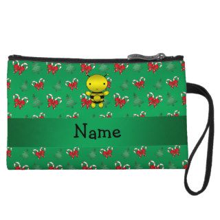 Personalized name bee green candy canes bows wristlet clutches