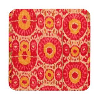 Ikat Ethnic Boho Haute Hippie Textile Pattern Pink Drink Coaster