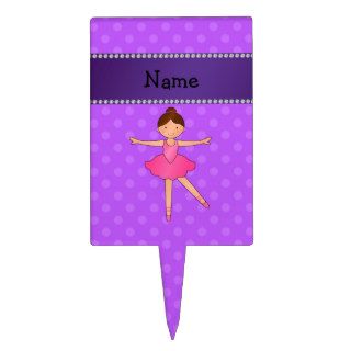Personalized name ballerina purple polka dots cake pick