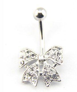 Baqi 316L Clear Crystals Bow Bowknot Belly Button Navel Ring Bar Body Jewelry Clear Jewelry