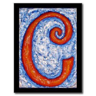 Letter C Mixed Media 3D Relief Chubby Art Painting Postcard
