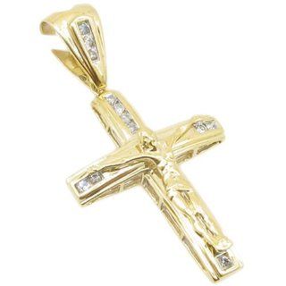 Mens 14k Yellow Gold 0.28ctw diamond Single row jesus cross 3784Y 24 mm wide and 49 mm tall AM Jewelry