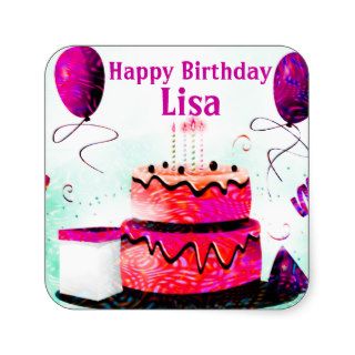 Birthday Cake & Balloons Party In Pink Square Stickers
