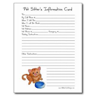 Pet Sitter's Information Postcard   Cat