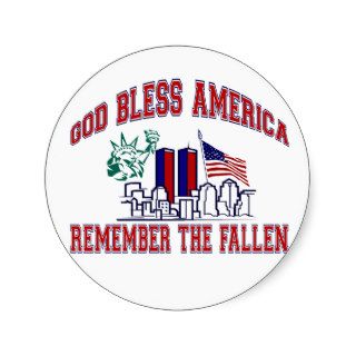 GOD BLESS AMERICA REMEMBER THE FALLEN ROUND STICKERS