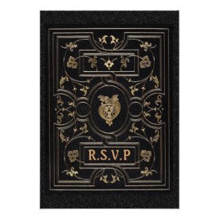 Black & Gold Gatsby Style Book Cover RSVP Personalized Announcements