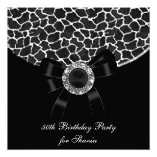 50th Birthday Party Black White Giraffe Jewel Custom Invitation