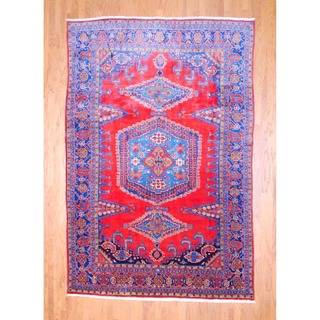 Persian Hand knotted 1960's Hamadan Wiss Red/ Light Blue Wool Rug (7'9 x 11'7) 7x9   10x14 Rugs