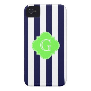 Navy Blue White Stripe Lime Quatrefoil Monogram iPhone 4 Case Mate Case