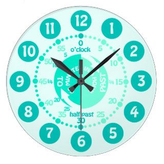 Kids learn to tell time green mint aqua wall clock