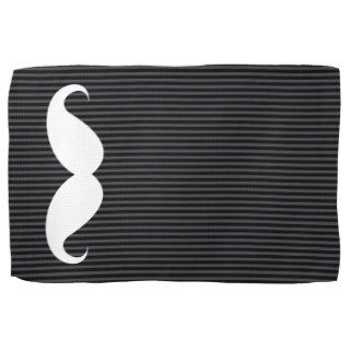 White handlebar mustache on gray black stripes towel