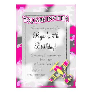 Pink Camouflage Airplane Birthday Invitation