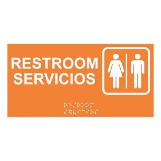 ADA Restroom With Symbol Braille Sign RSMB 545 SYM WHTonORNG Restrooms  Business And Store Signs 