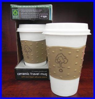 Ceramic Travel Coffee Mug Silicone Lid Sleeve Set of 2 Kitchen & Dining