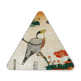Japanese Grosbeak and Mirabilis Jalapa (Hokusai) Triangle Stickers
