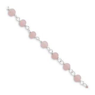 Sterling Silver Pink Bead with Heart Anklet QG1428 9" Jewelry