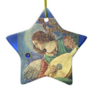 CHRISTMAS ANGEL MAKING MUSIC Blue Gem Stone Star Christmas Ornament