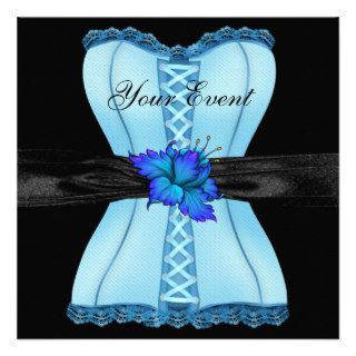 Black Blue Corset Flower Bow Custom Invitation