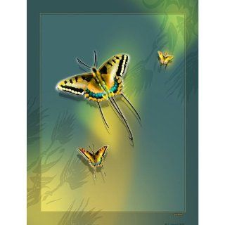 Lama Kasso 562 T Large Butterflies on a Light Avocado Green Transitioning to Gold Background Satin Throw, 56 Inch by 76 Inch  