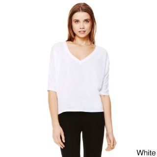 Bella Women's Flowy V neck Cropped T shirt White 2XL  