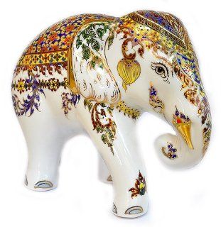 Thai Elephant Benjarong Pack in Thai Silk Box  Collectible Figurines  