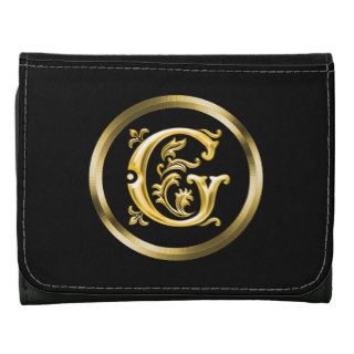 Initial G Letter in Gold Leather Trifold Wallets