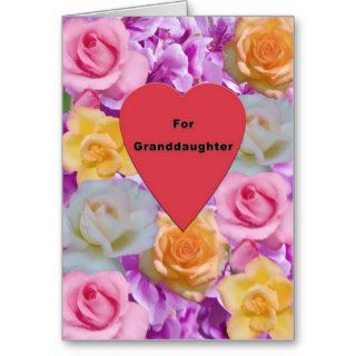 Valentine, Granddaughter, Heart and Roses Greeting Card