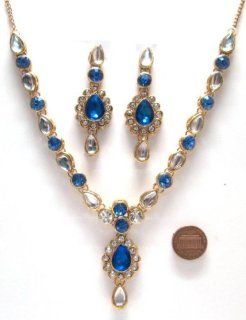 SY16WD Fashion CZ Golden Look Faux Kundan Lapis 3 Pcs Necklace Earring Set Jewelry Sets Jewelry