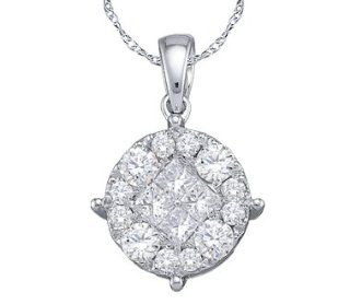 Diamond Pendant Solitaire Setting 14k White Gold Charm (1/4 Carat) Jewel Tie Jewelry