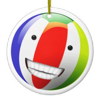 Smiling Beach Ball Happy Face Christmas Tree Ornaments